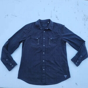 Guess Mens Cadual Snap Shirt 100% Cotton Black Textured Long Sleeve Size Large L